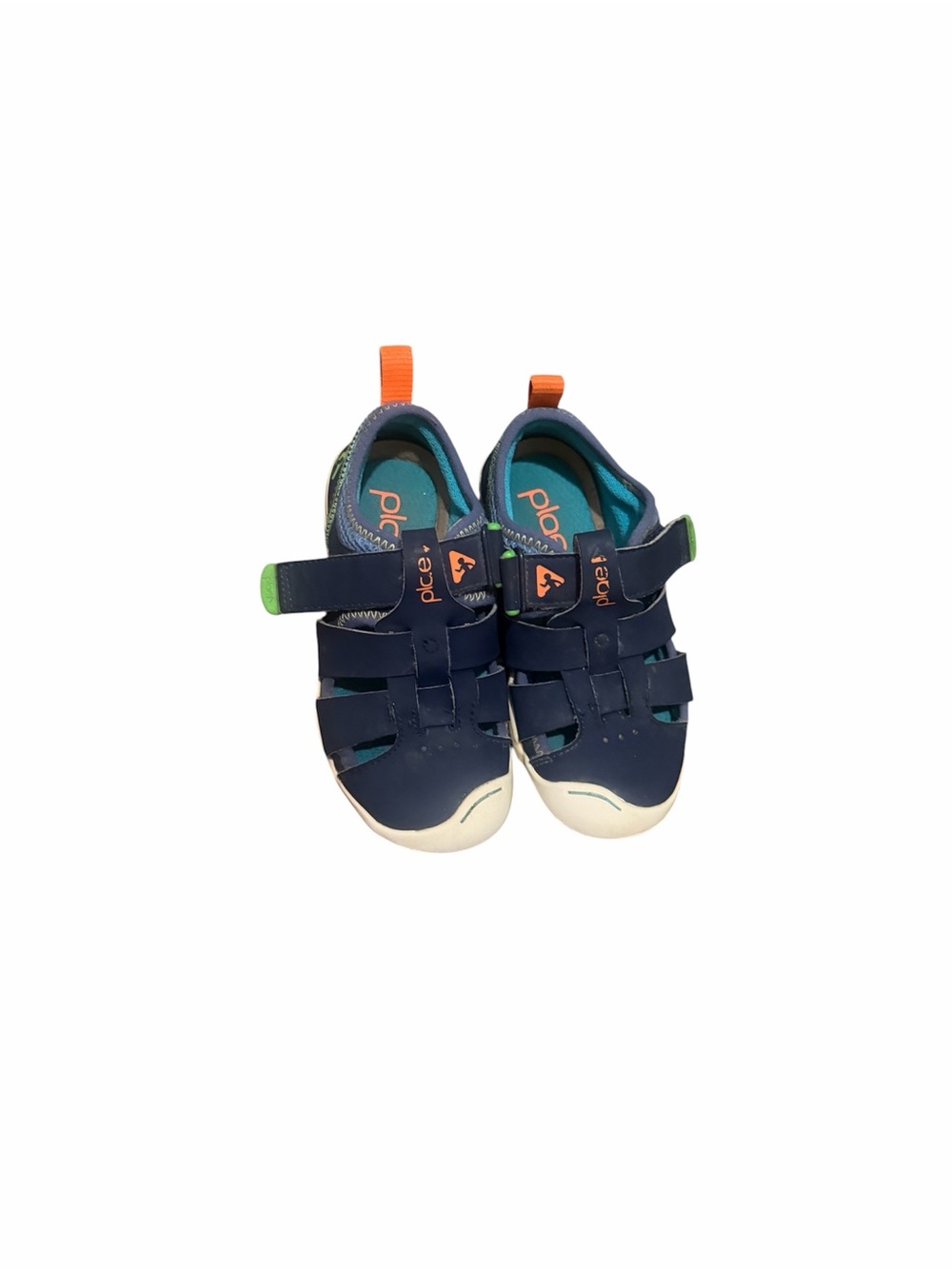 PLAE Navy Sandals with Orange & Green Pull Tabs